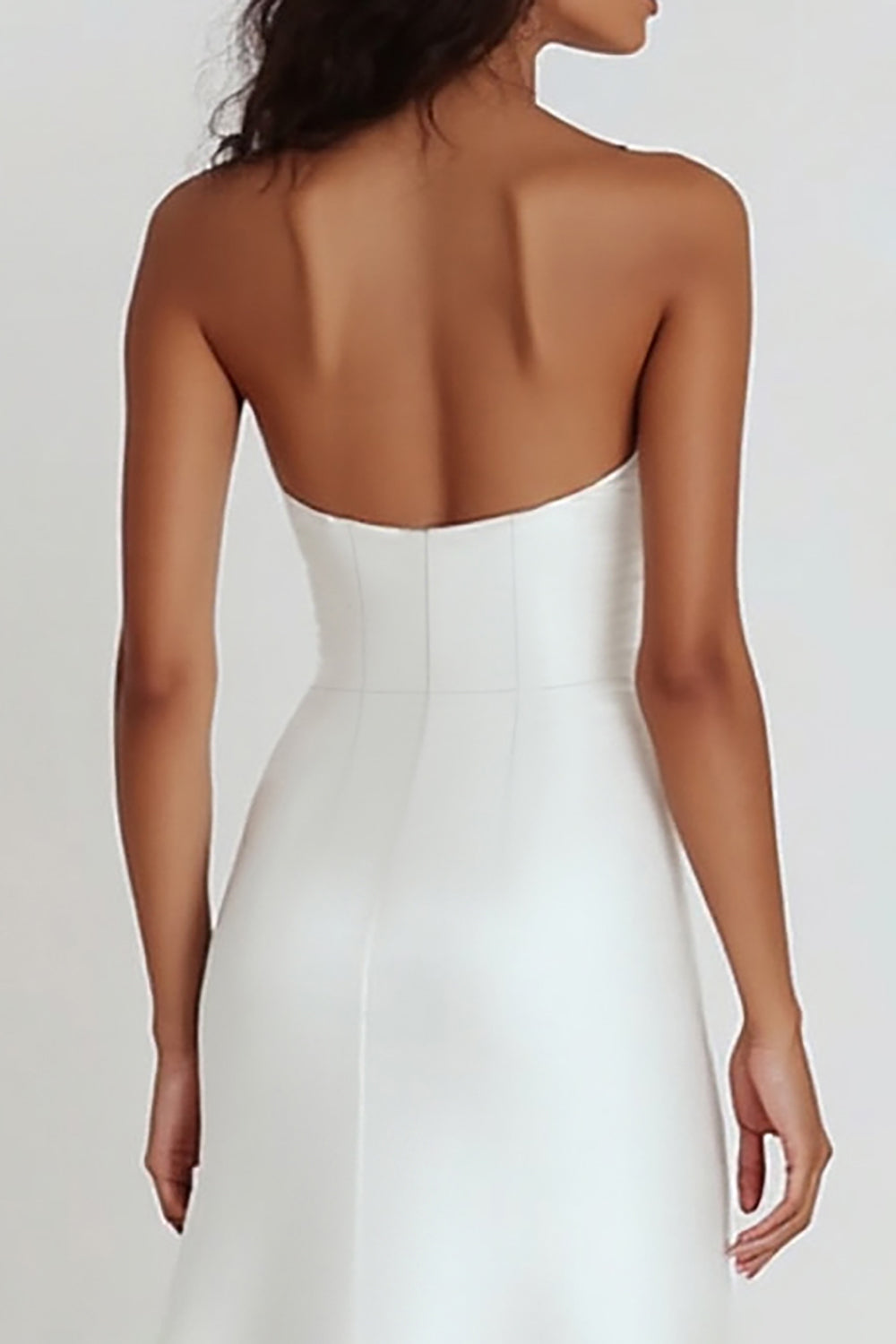 White Strapless Sheath Satin Ruffled Wedding Dress - Image 4