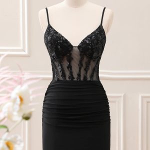 Sparkly Black Ruched Corset Homecoming Dress with Sequins