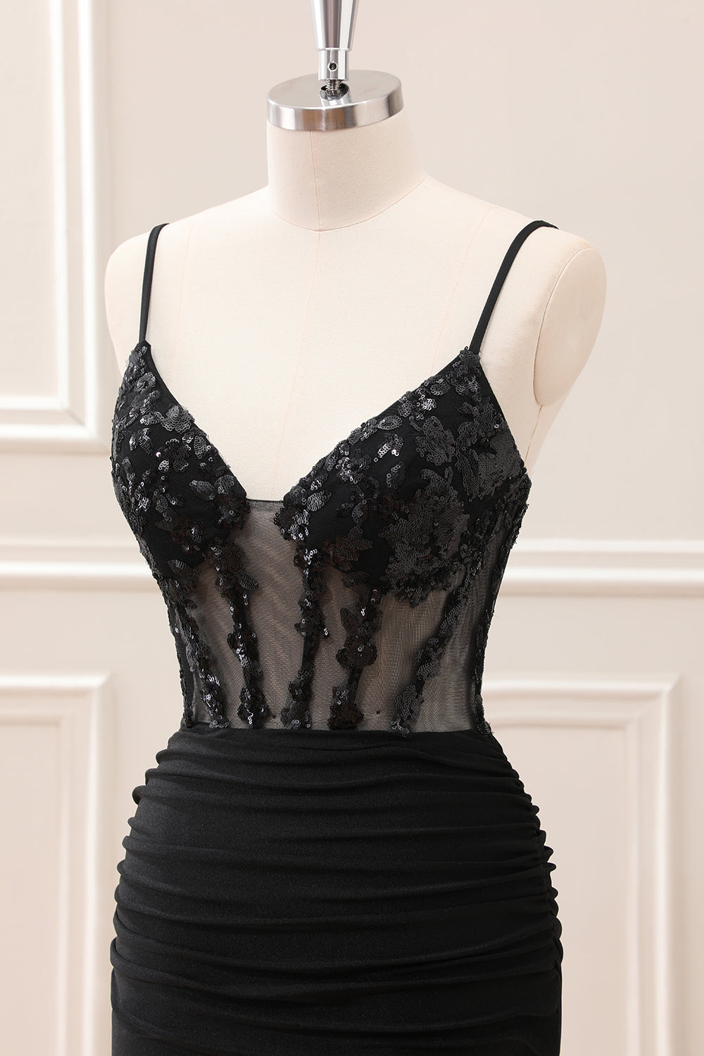Sparkly Black Ruched Corset Homecoming Dress with Sequins - Image 6
