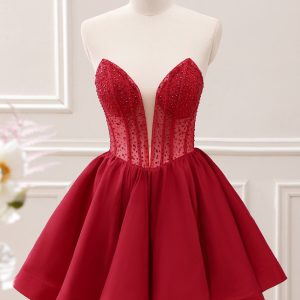 Red Sparkly Ruffle Corset Homecoming Dress with Beading