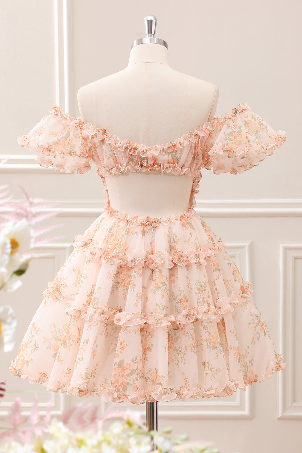 Yellow A-Line Ruffled Floral Print Mini Dress - Image 2