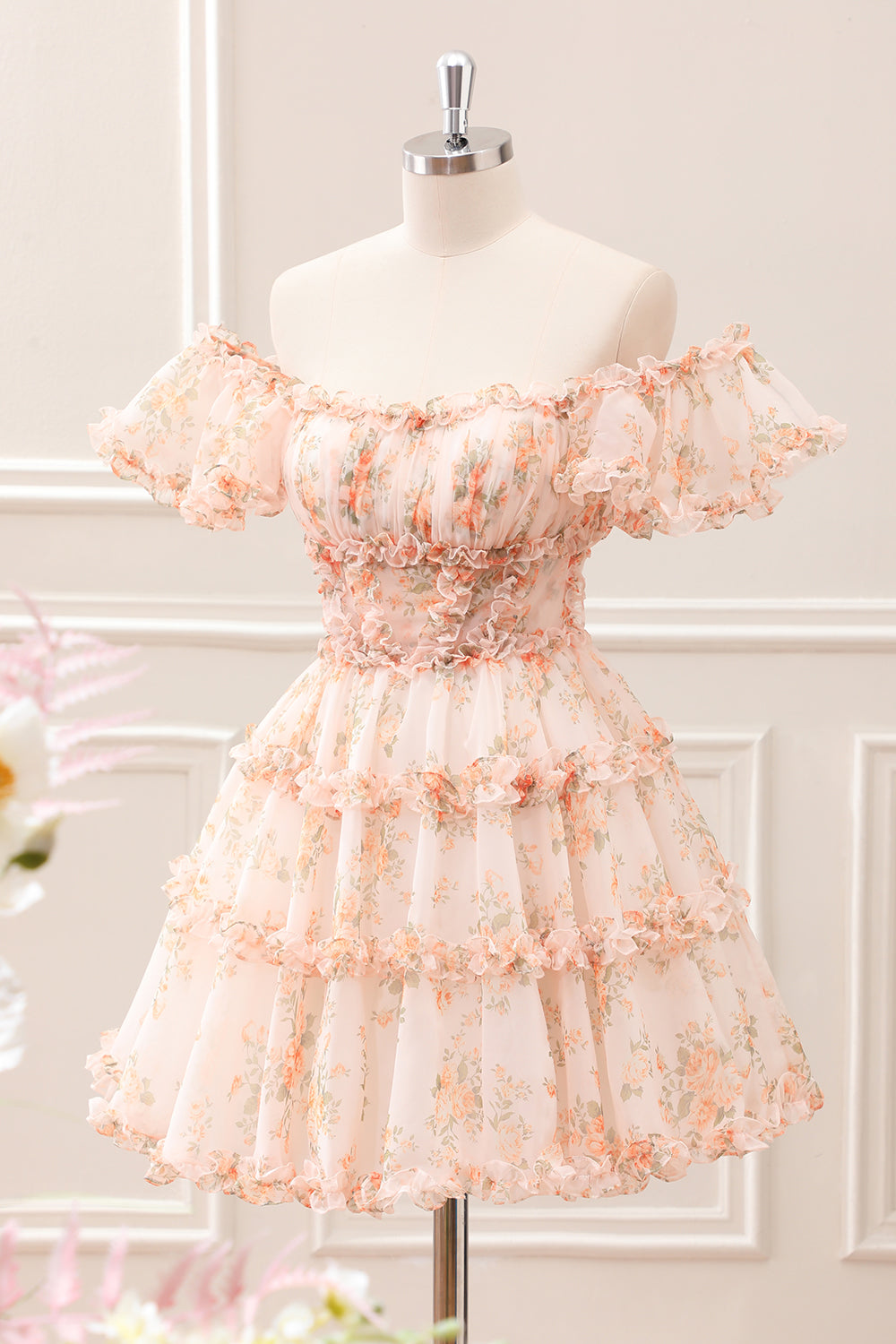 Yellow A-Line Ruffled Floral Print Mini Dress - Image 3