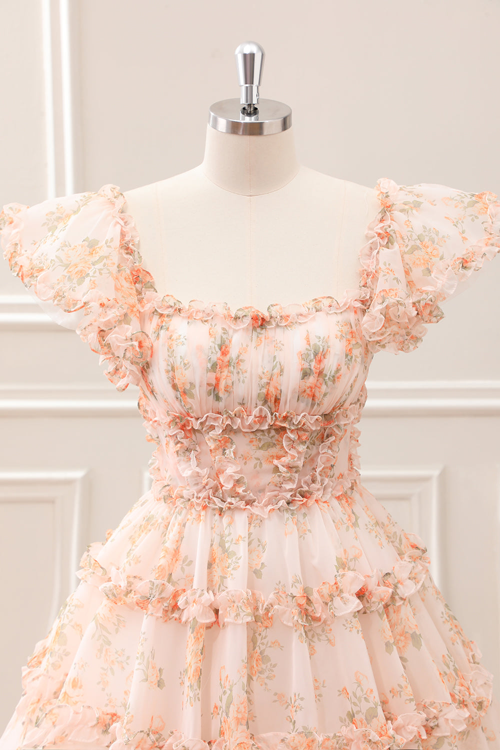 Yellow A-Line Ruffled Floral Print Mini Dress - Image 6