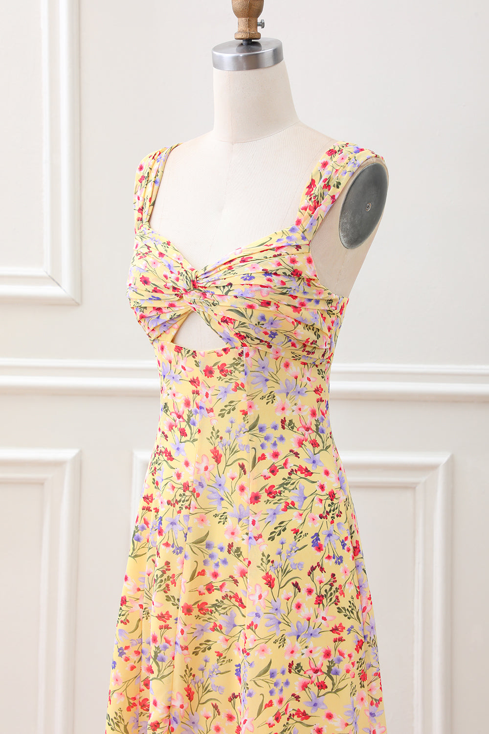 Yellow Flower A Line Corset Wedding Guest Dress - Image 6