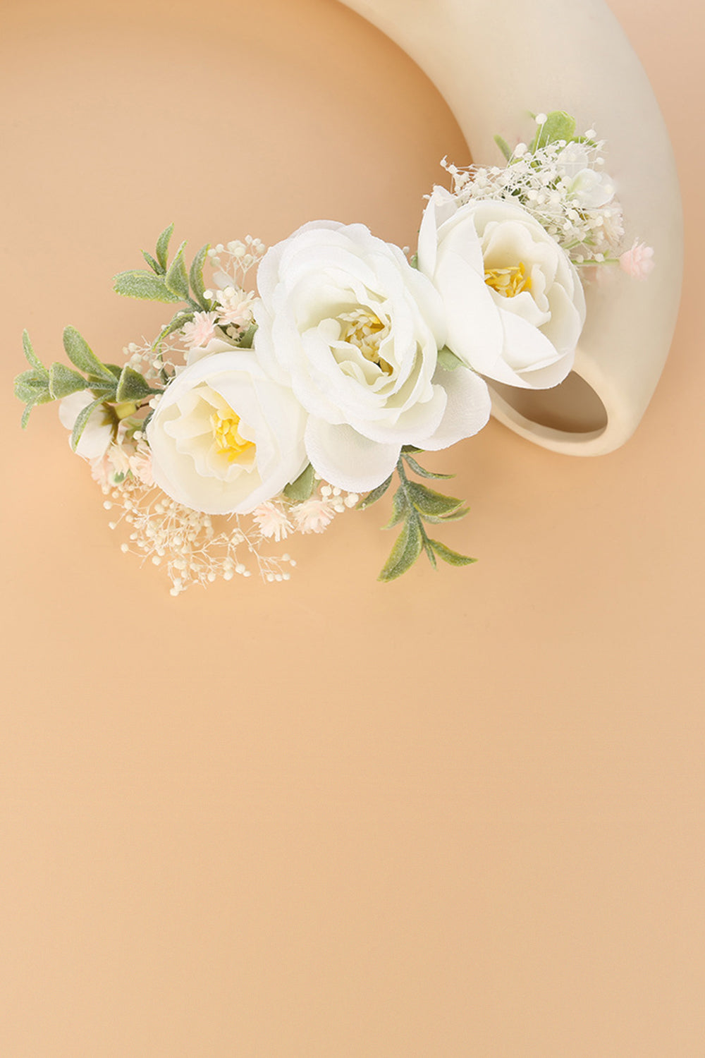 White Wrist Corsage Floral Handmade Bracelet Greenery Hair Comb Floral Bridal Headpiece - Image 2