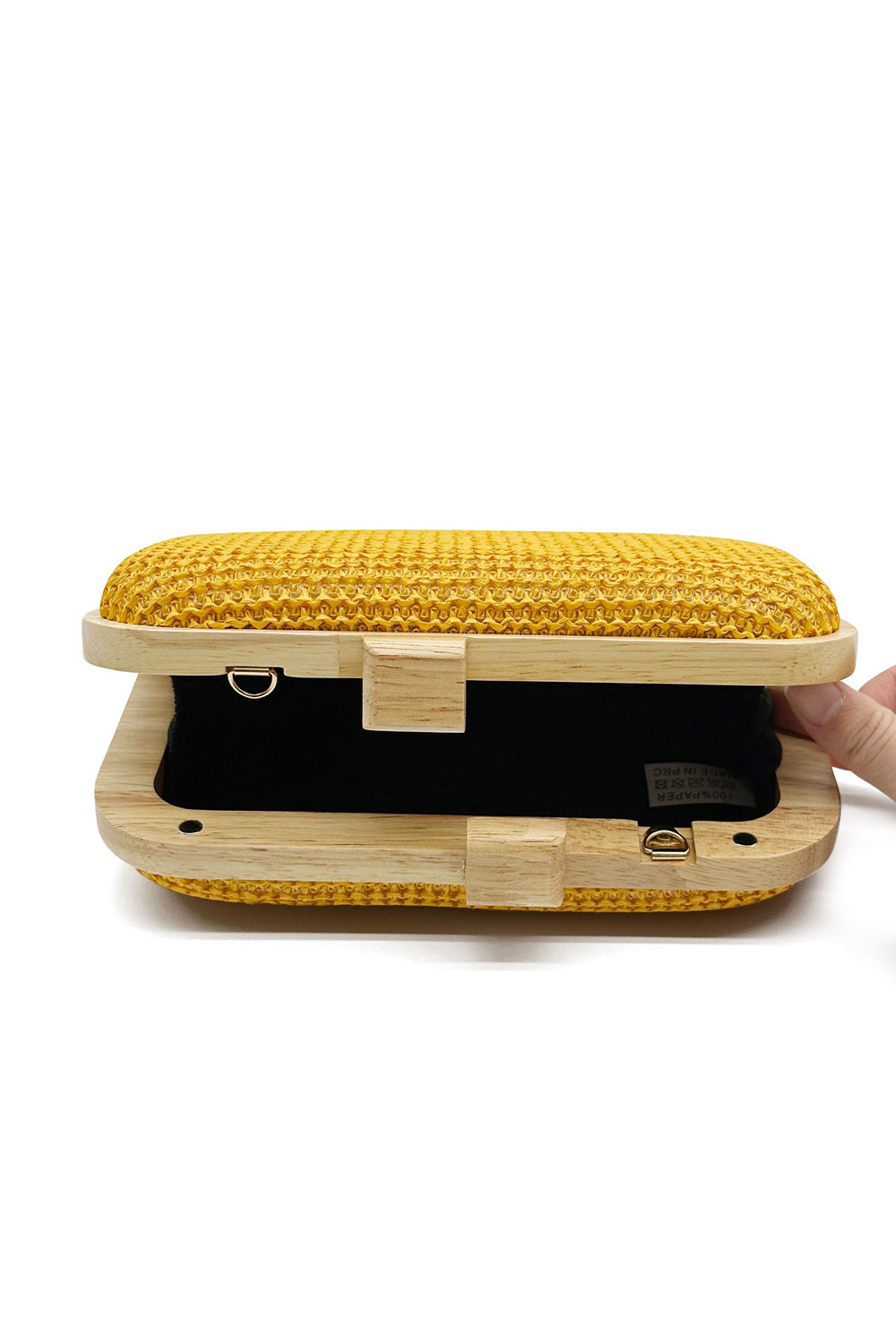 Yellow Handmade Wooden Clutch Bag - Image 5