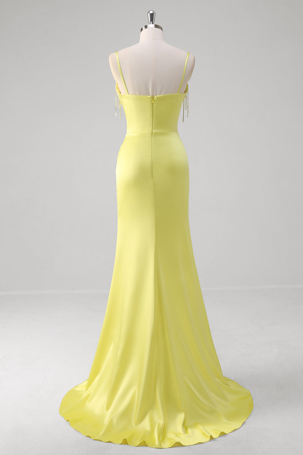 Yellow Ruched Mermaid Corset Prom Dress with Slit - Image 2