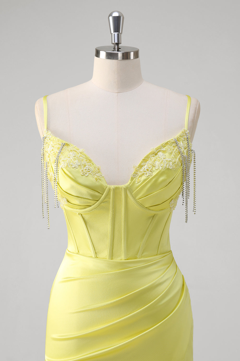 Yellow Ruched Mermaid Corset Prom Dress with Slit - Image 4