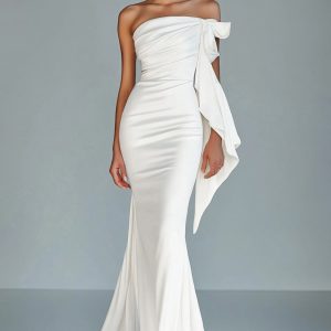 White Strapless Mermaid Ruffled Formal Dress