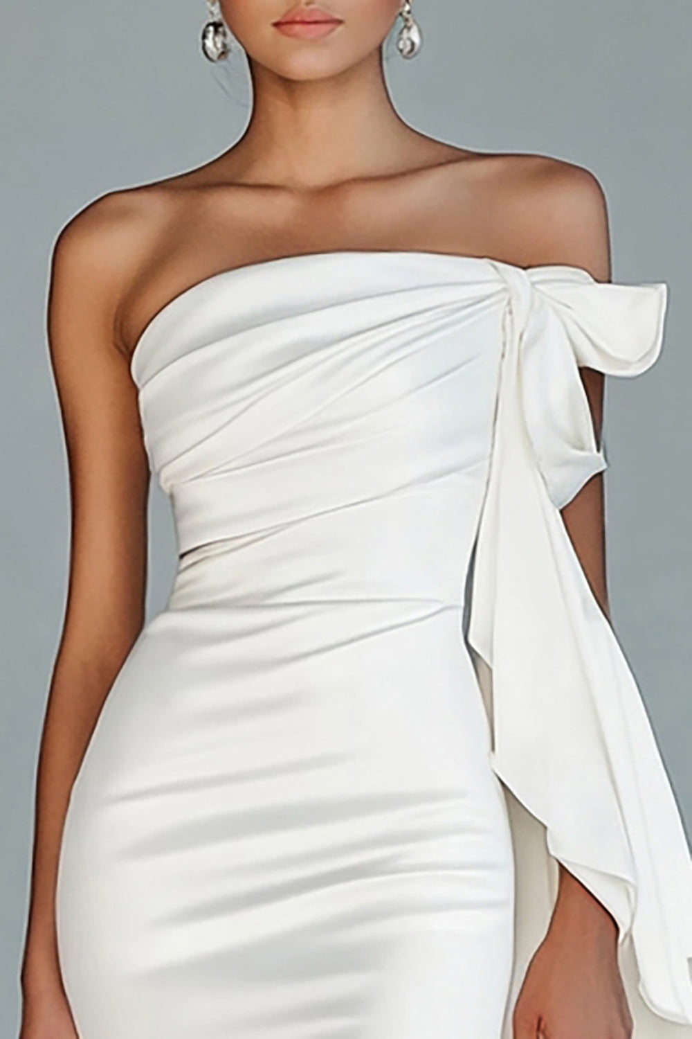 White Strapless Mermaid Ruffled Formal Dress - Image 2