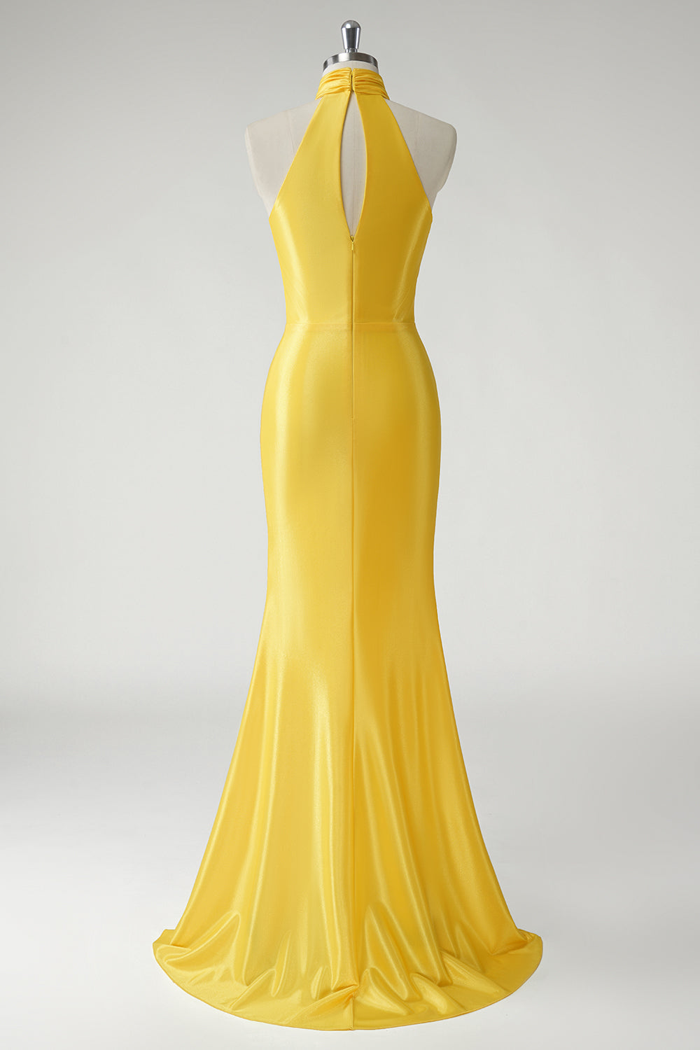 Yellow High Neck Keyhole Back Zipper Mermaid Prom Dress - Image 2
