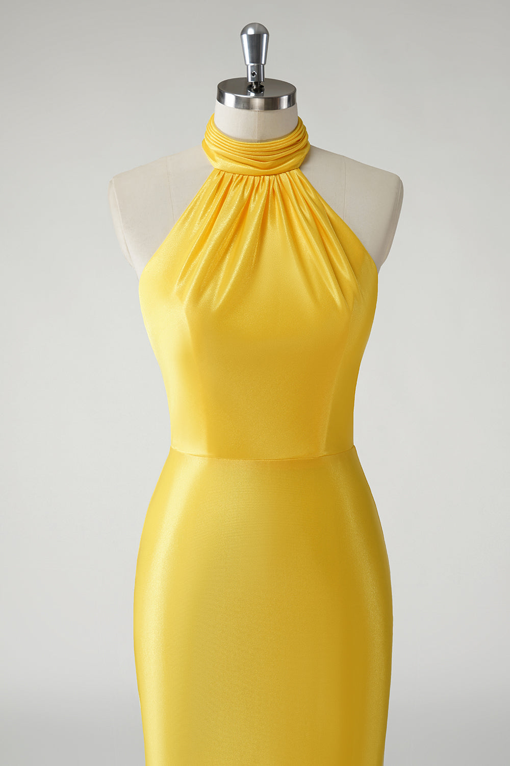 Yellow High Neck Keyhole Back Zipper Mermaid Prom Dress - Image 4