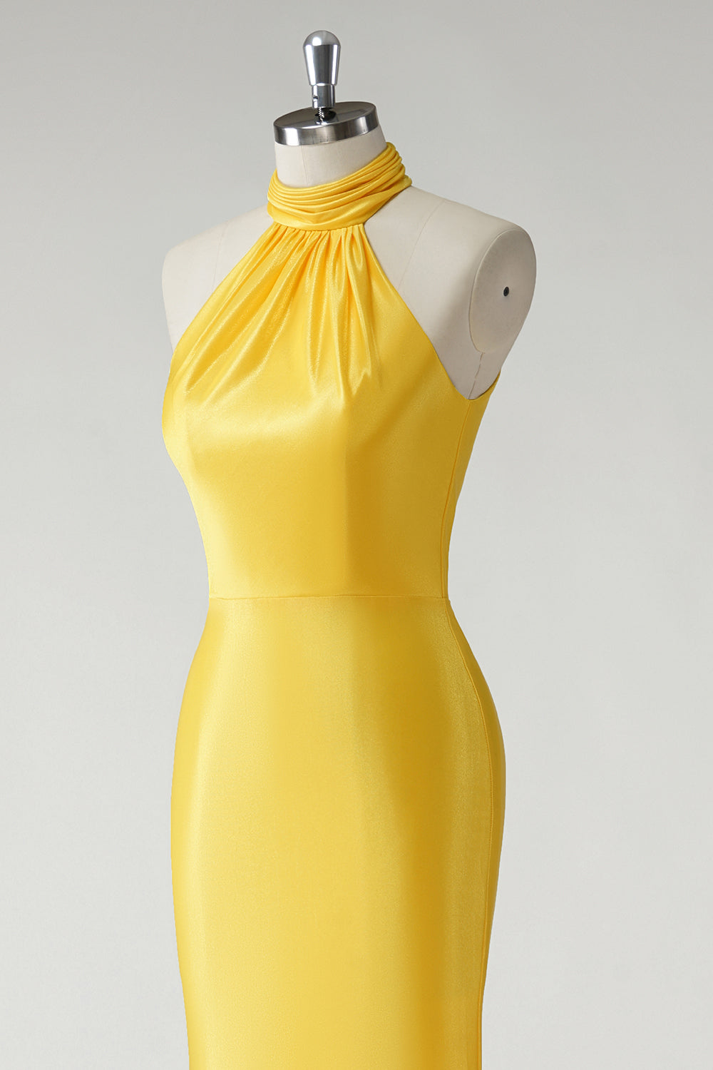 Yellow High Neck Keyhole Back Zipper Mermaid Prom Dress - Image 6