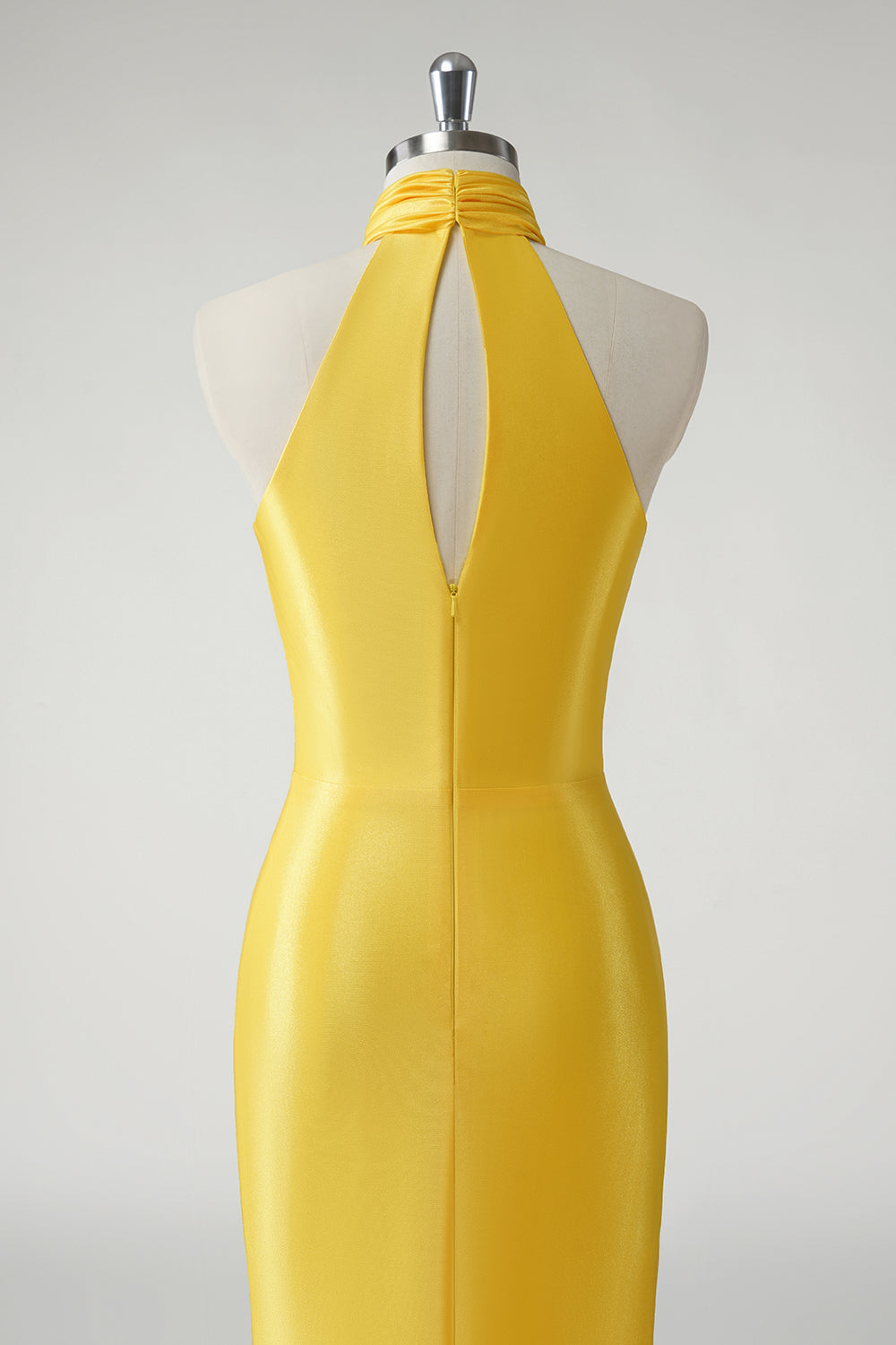 Yellow High Neck Keyhole Back Zipper Mermaid Prom Dress - Image 5