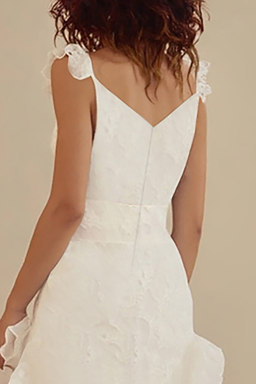 White V-neck A-Line Chiffon Ankle Length Little White Dress with Ruffles - Image 4
