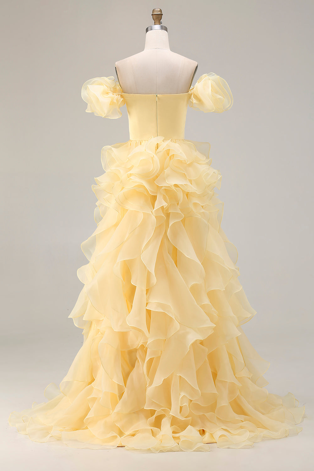 Yellow A-Line Off The Shoulder Prom Dress With Ruffles - Image 2