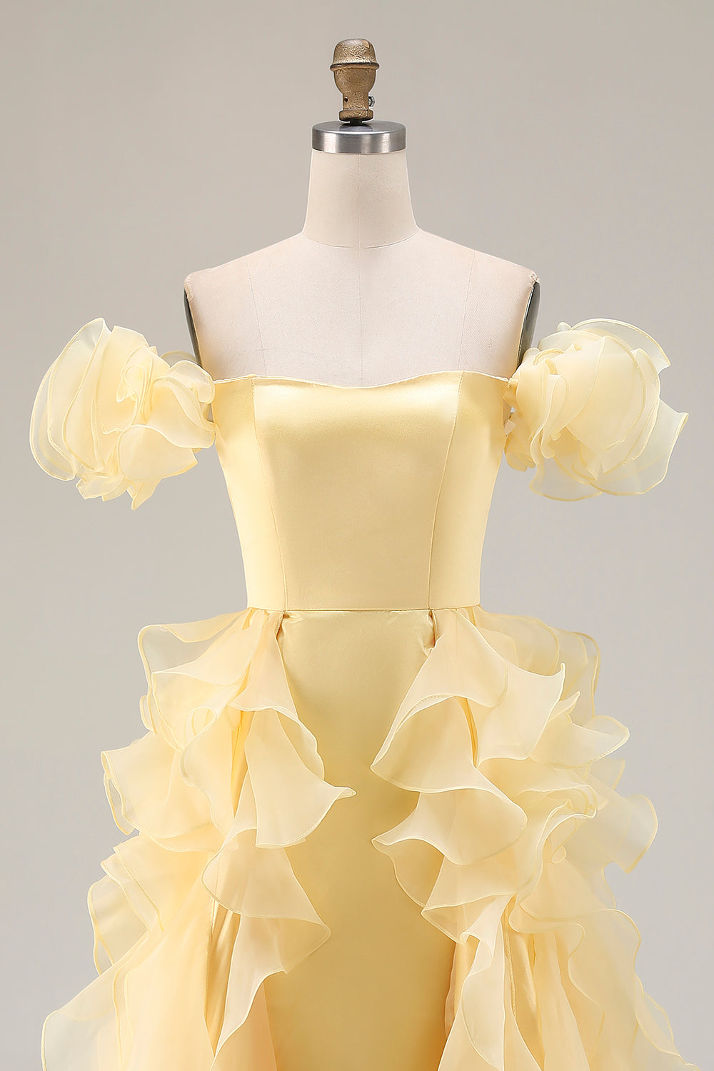 Yellow A-Line Off The Shoulder Prom Dress With Ruffles - Image 4