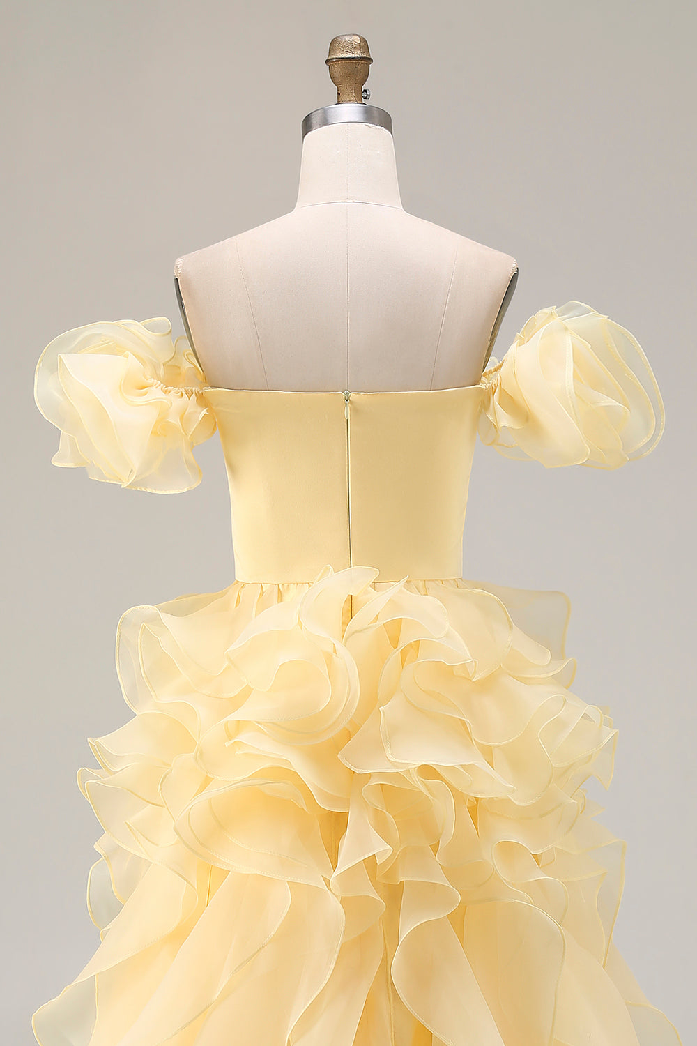 Yellow A-Line Off The Shoulder Prom Dress With Ruffles - Image 5