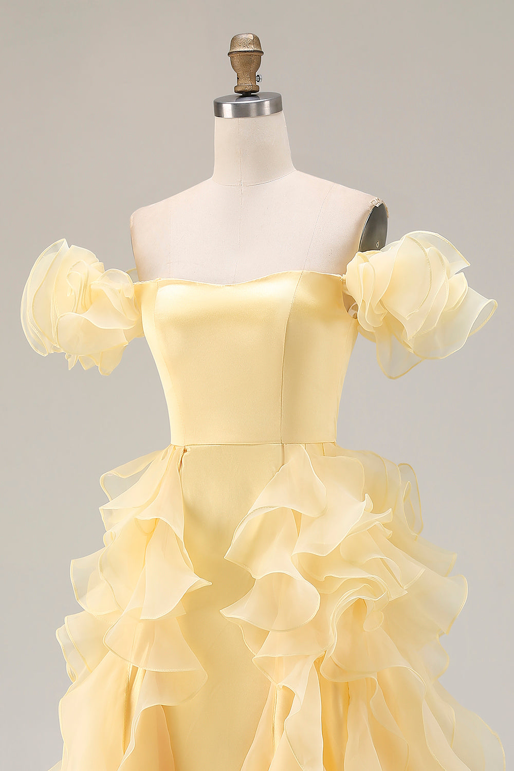 Yellow A-Line Off The Shoulder Prom Dress With Ruffles - Image 6