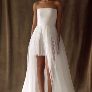 White Tulle Strapless Wedding Dress