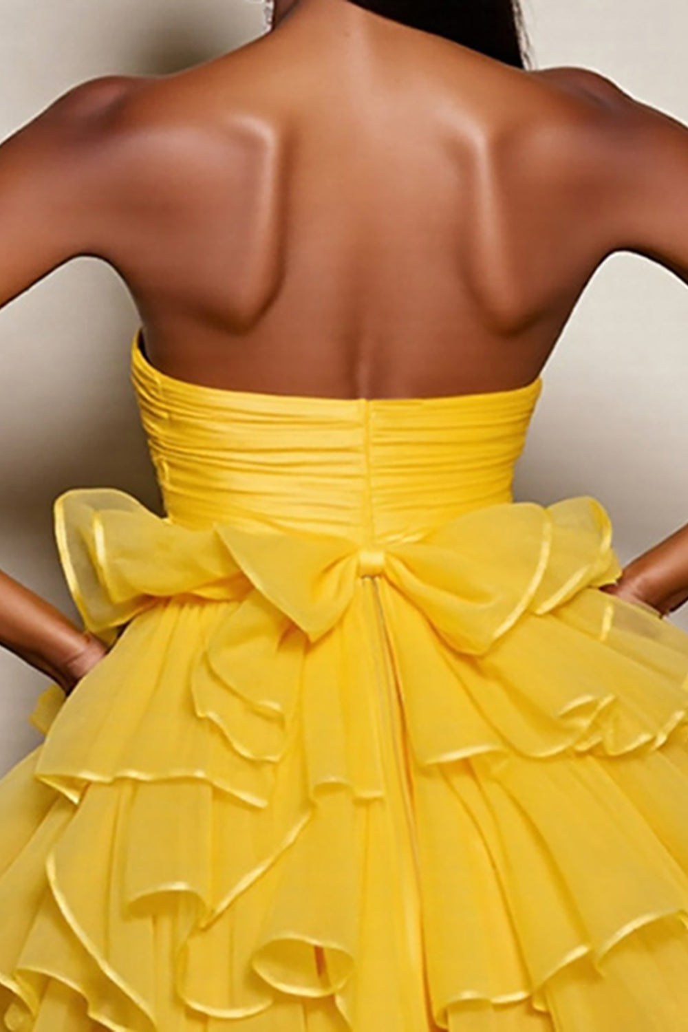 Yellow A Line Tiered Strapless Homecoming Dress - Image 4