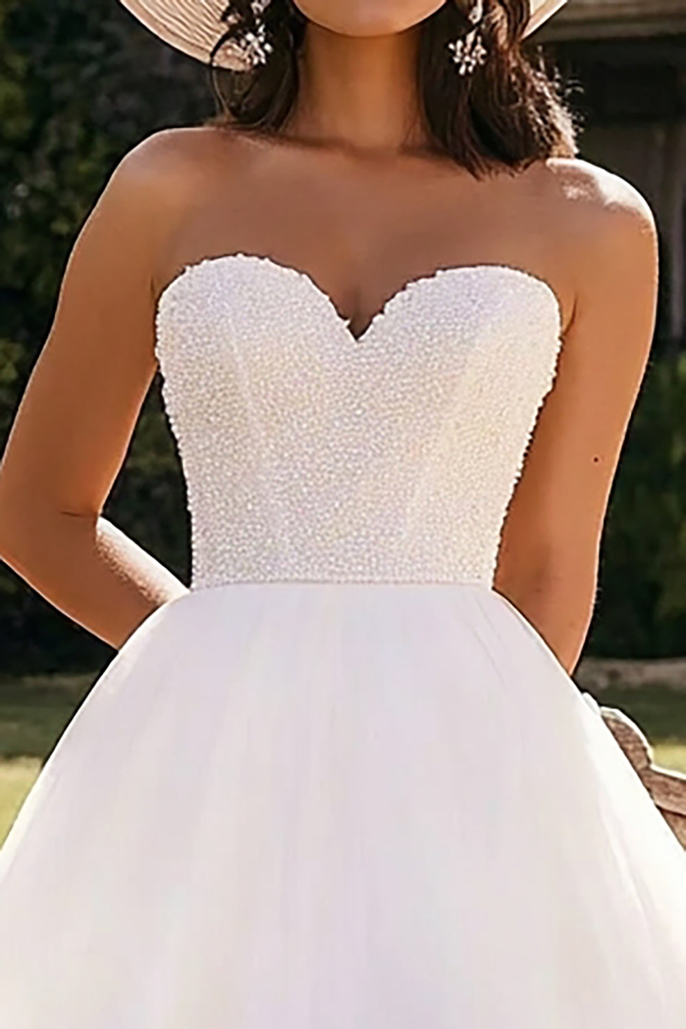 White Strapless Beaded Wedding Dress with Ruffles - Image 2