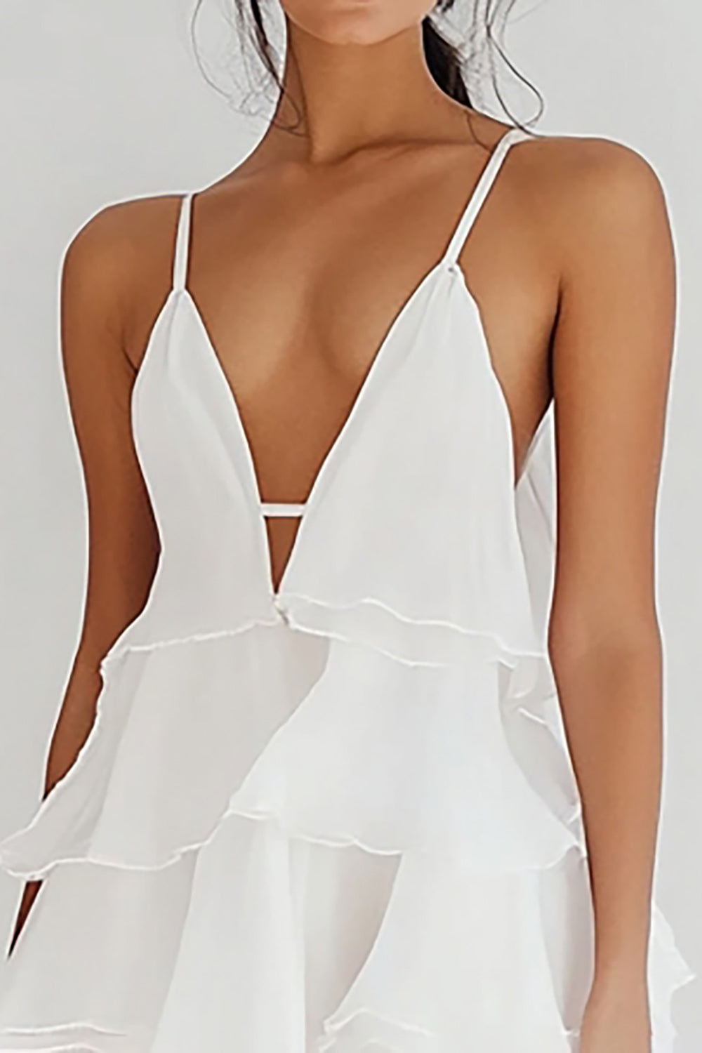 White Tiered Mini Graduation Dress With Ruffles - Image 2