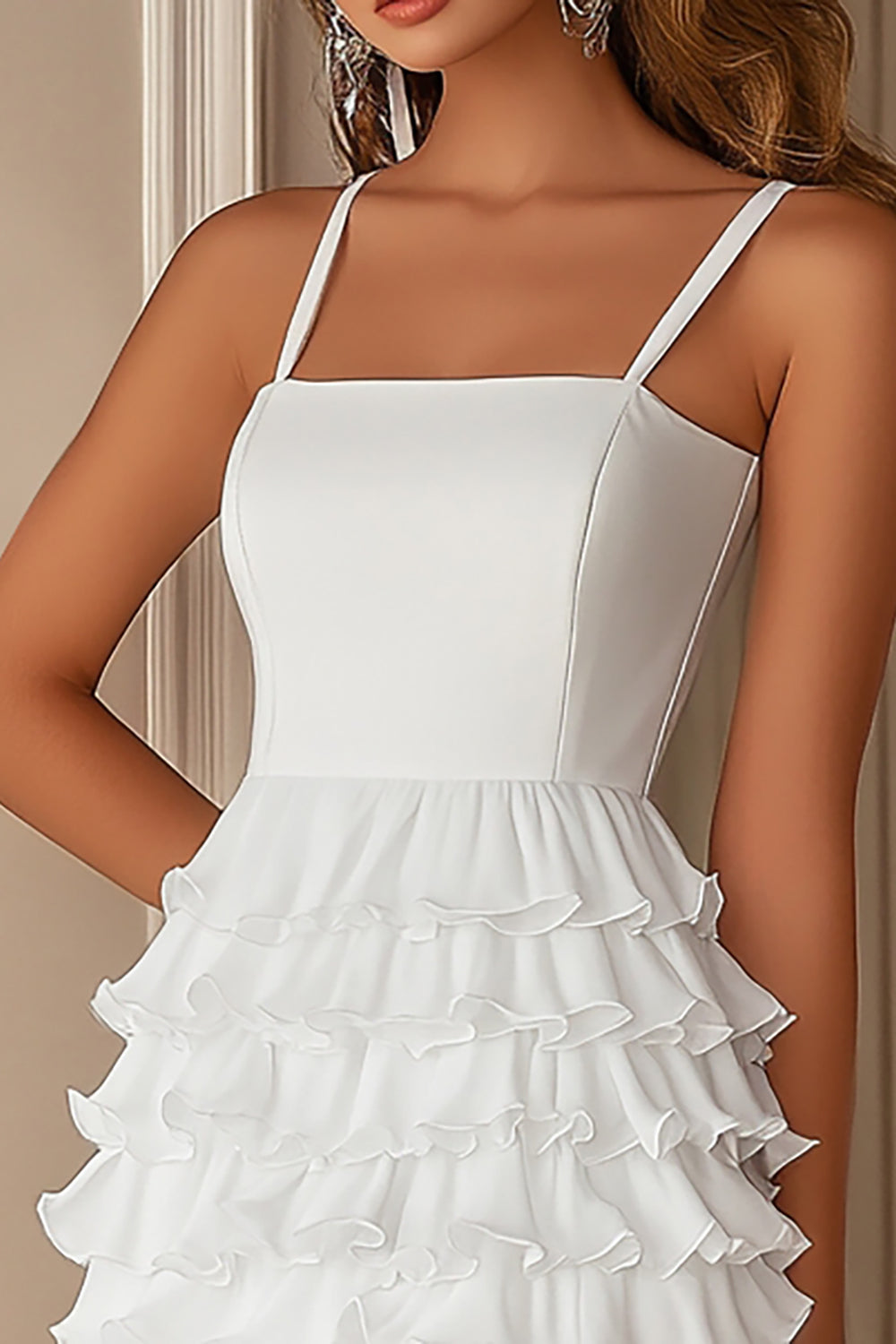 White Tiered Short Graduation Dress With Ruffles - Image 2
