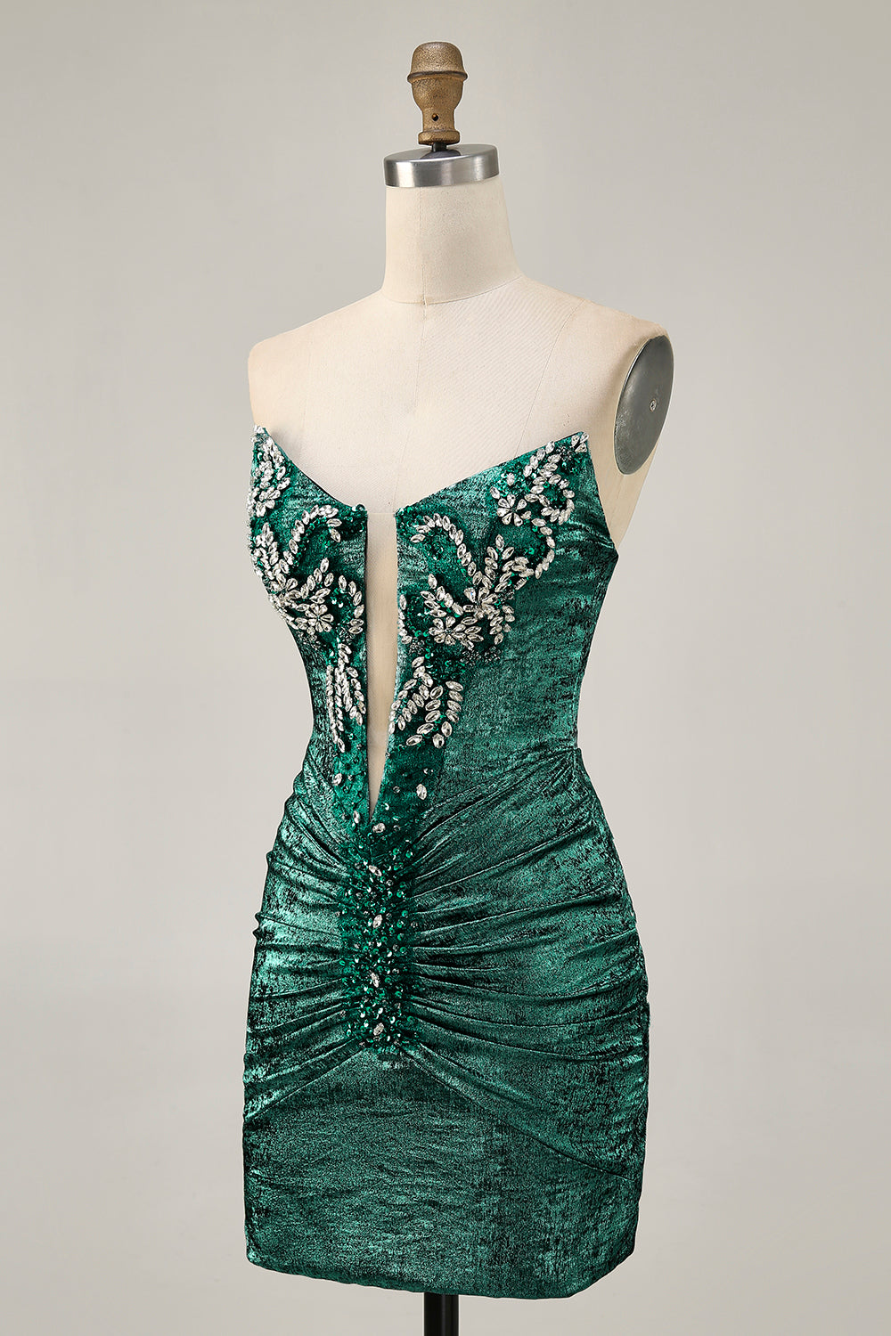 Wine Strapless Ruched Bodycon Homecoming Dress with Rhinestones - Image 9