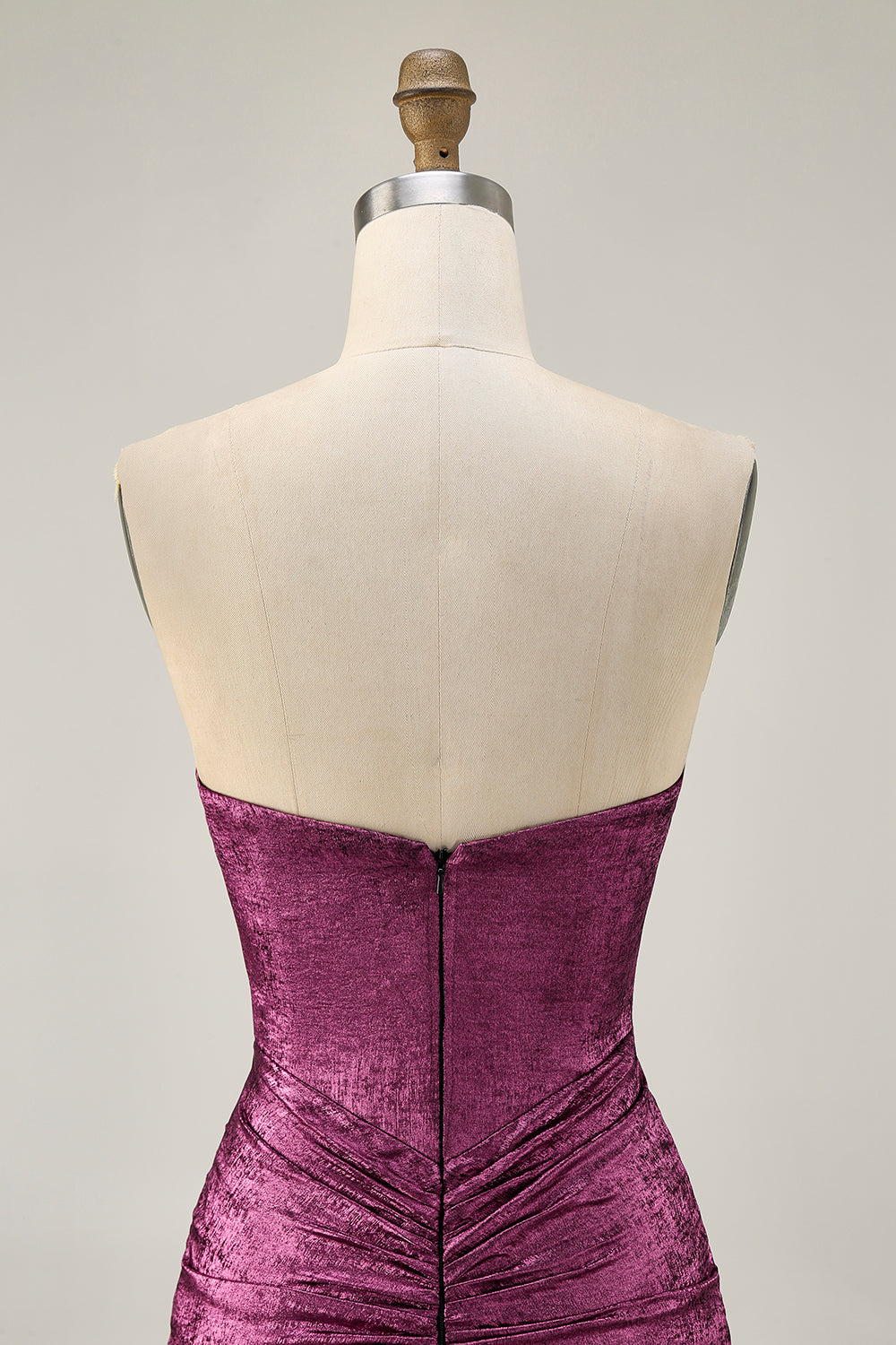 Wine Strapless Ruched Bodycon Homecoming Dress with Rhinestones - Image 5