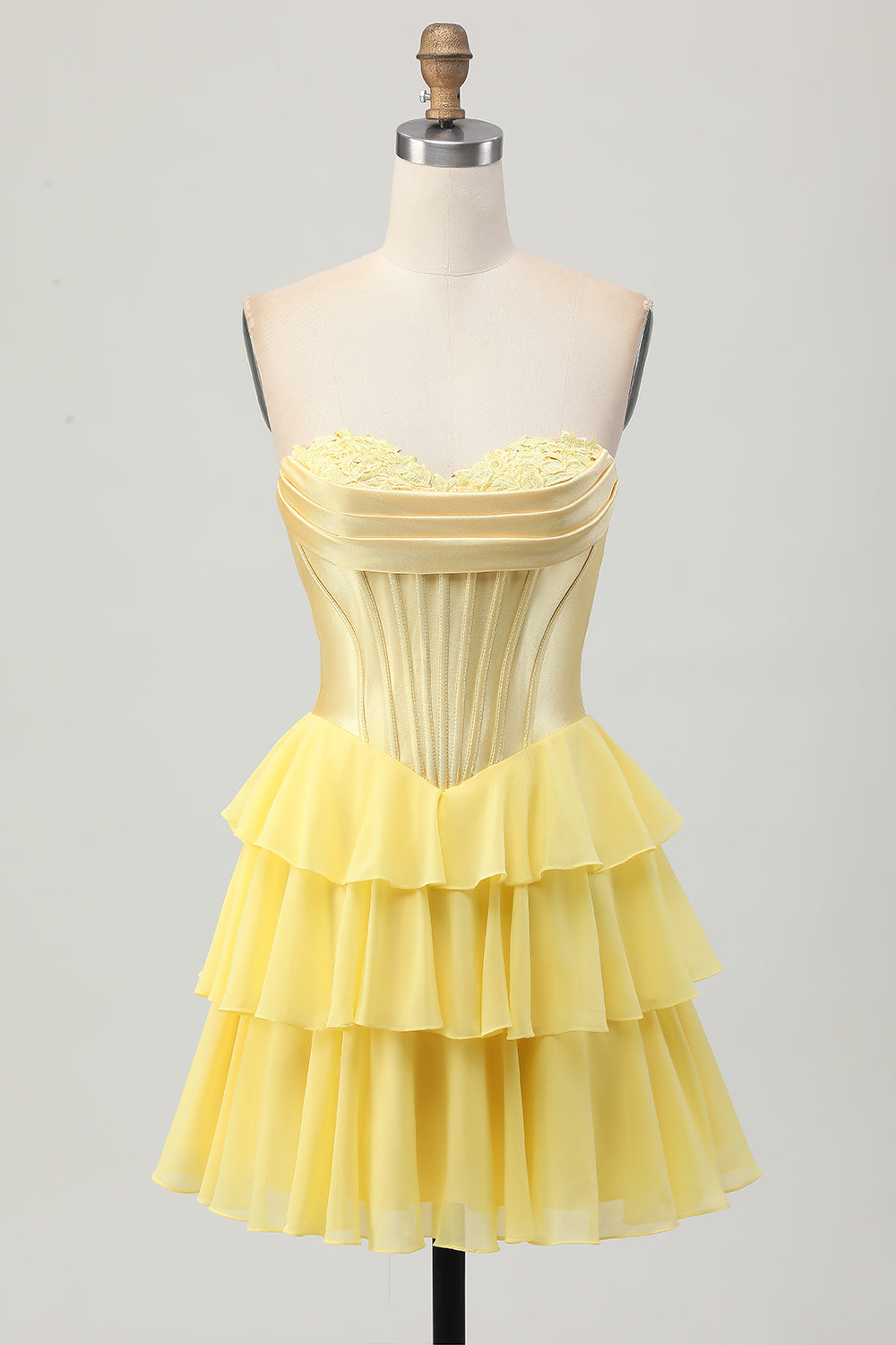 Yellow Ruffled Corset A-Line Sweetheart Homecoming Dress - Image 3