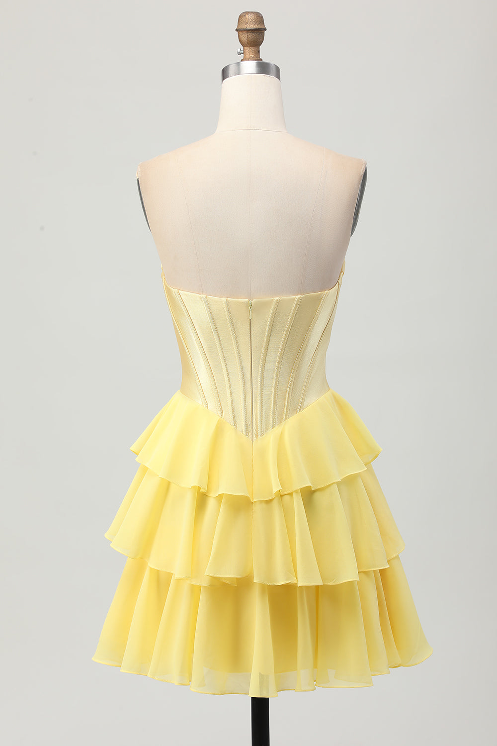 Yellow Ruffled Corset A-Line Sweetheart Homecoming Dress - Image 4