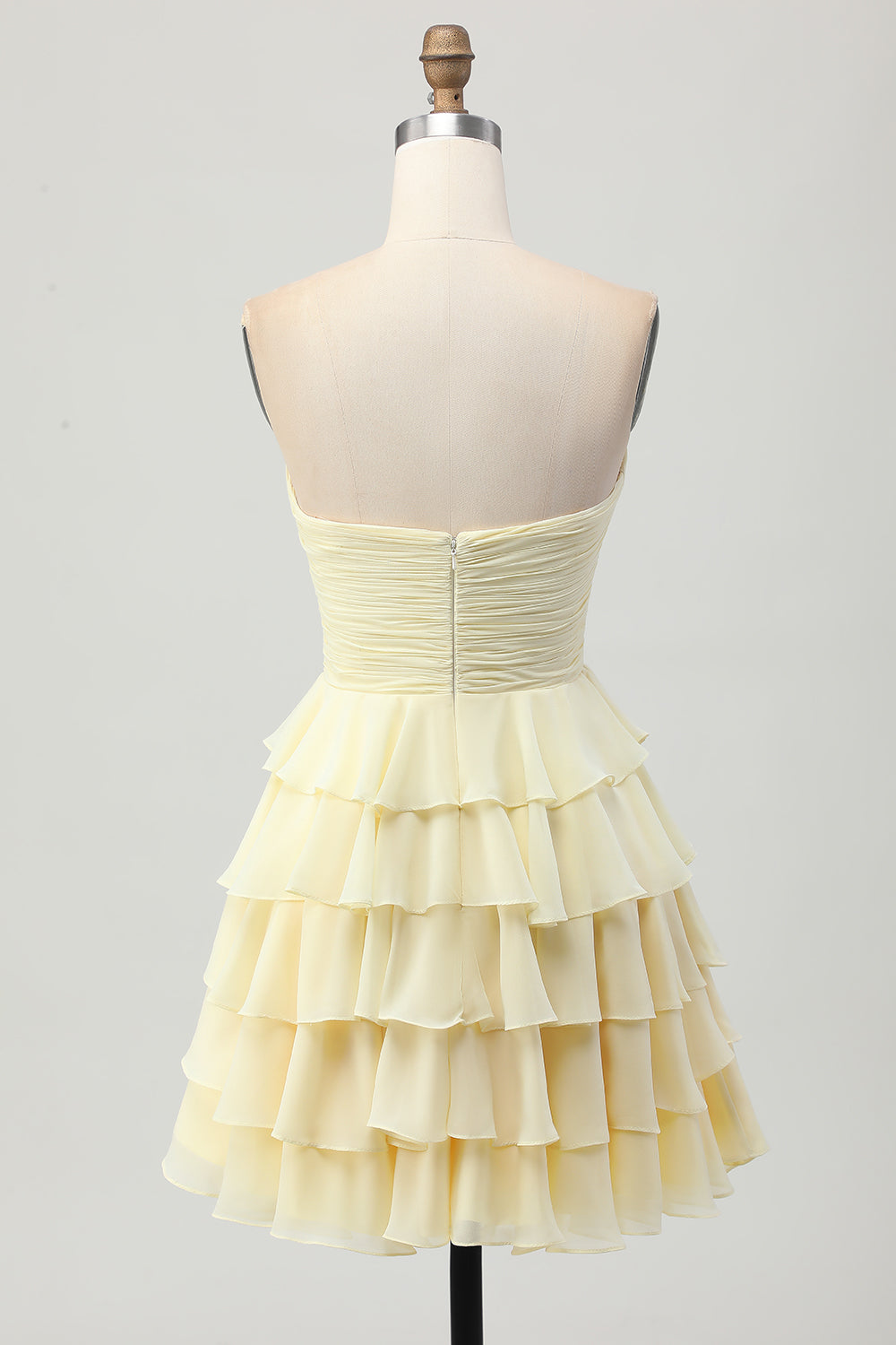 Yellow A Line Tiered Strapless Homecoming Dress with Bow - Image 2