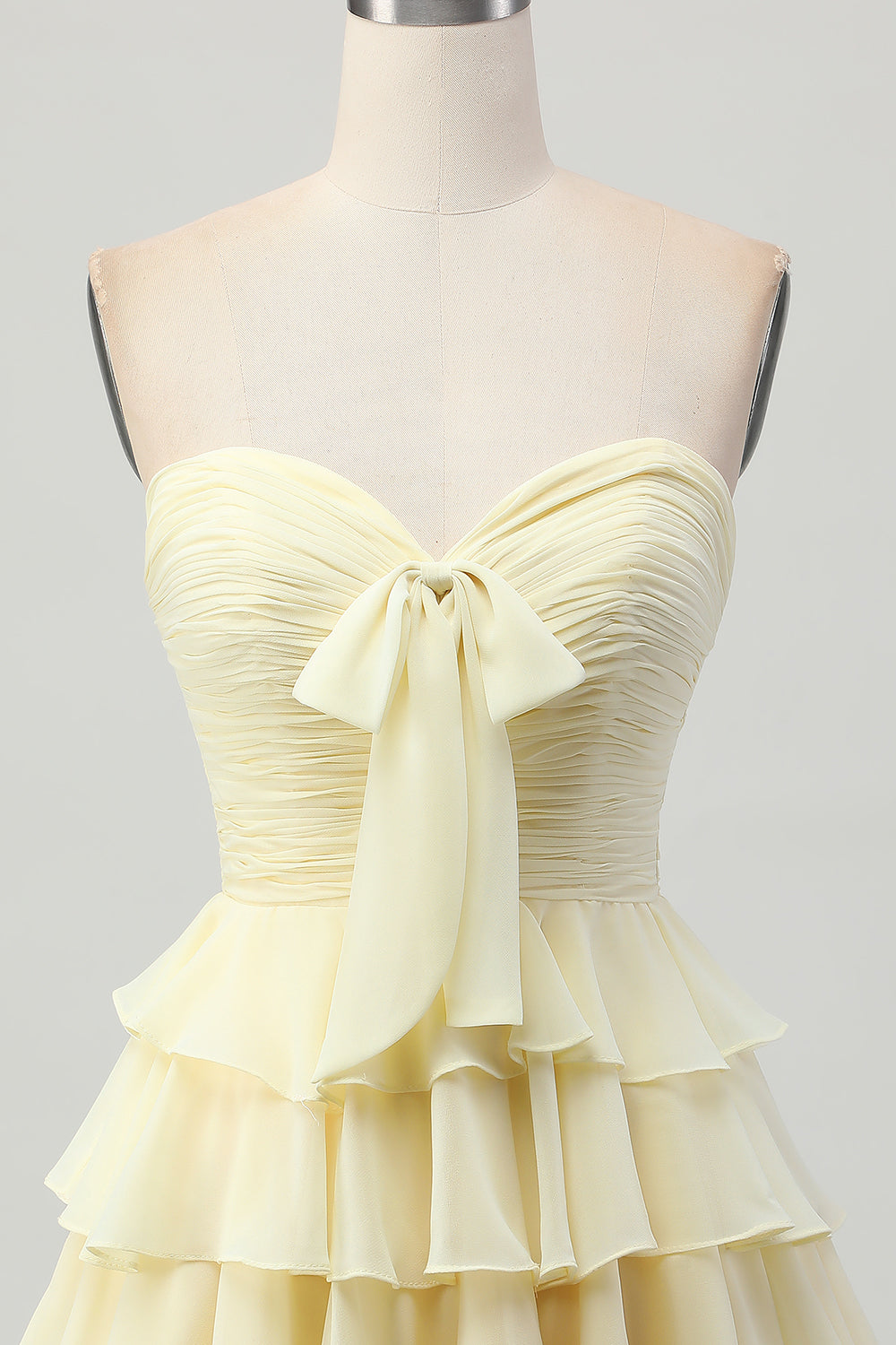 Yellow A Line Tiered Strapless Homecoming Dress with Bow - Image 6