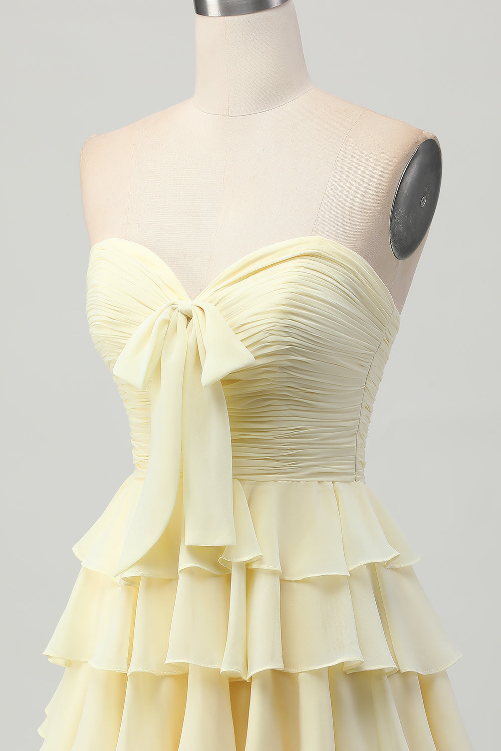 Yellow A Line Tiered Strapless Homecoming Dress with Bow - Image 8