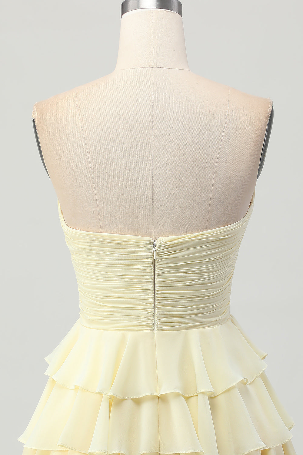 Yellow A Line Tiered Strapless Homecoming Dress with Bow - Image 7