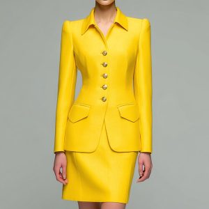 Yellow 2 Piece Long Sleeve Work Dress