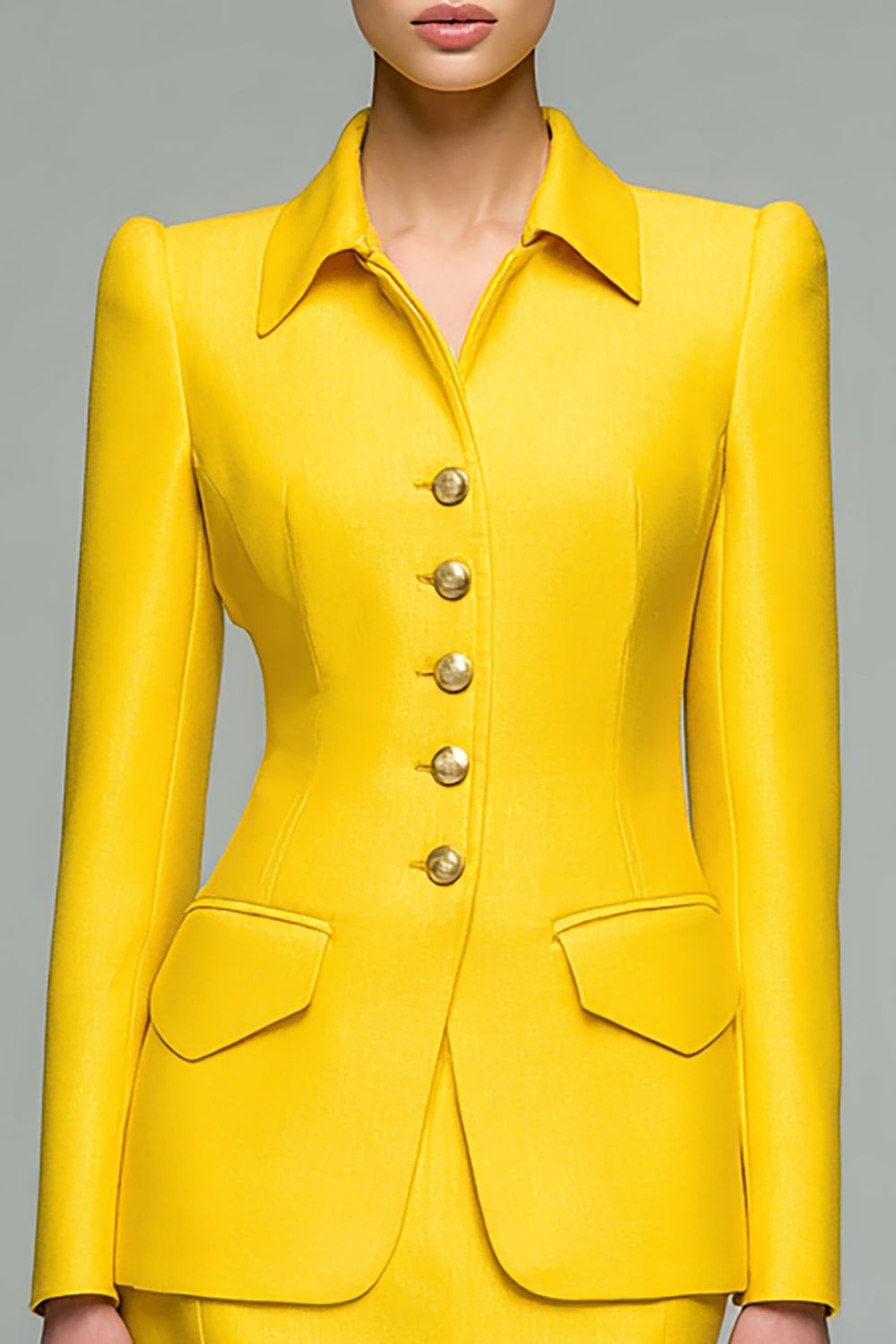 Yellow 2 Piece Long Sleeve Work Dress - Image 2