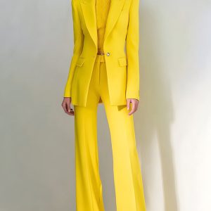 Yellow Peak Lapel Long Sleeve Slim Fit Women Suits