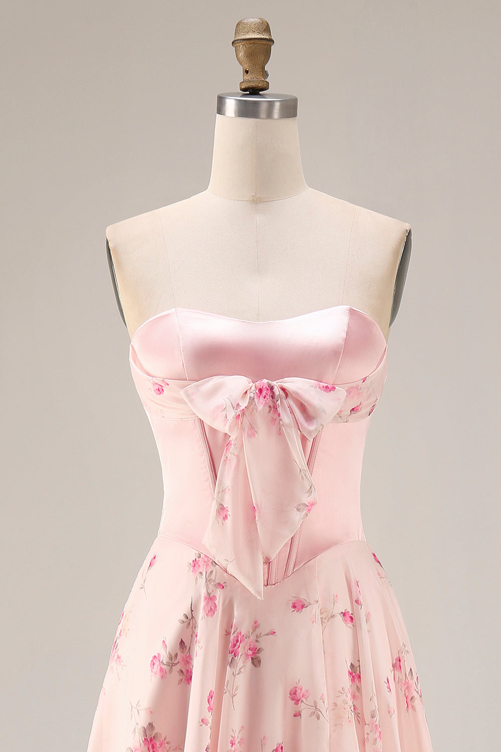 Yellow Blue Floral Strapless Corset A Line Prom Dress - Image 10