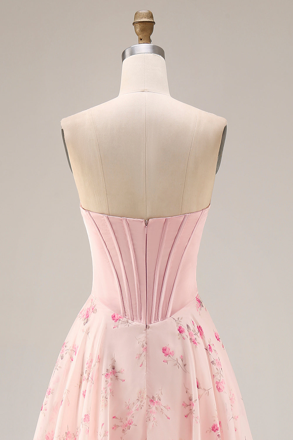 Yellow Blue Floral Strapless Corset A Line Prom Dress - Image 11