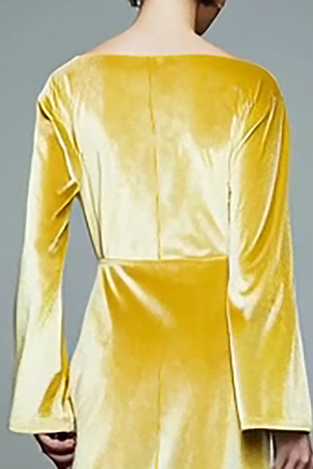 Yellow A-Line Velvet Long Sleeve Holiday Party Dress - Image 4