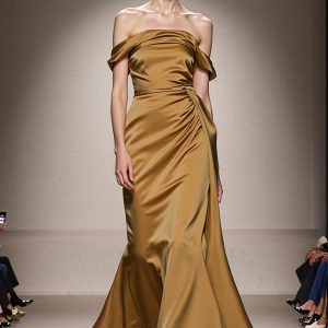 Yellow Off The Shoulder Satin Mermaid Evening Dress
