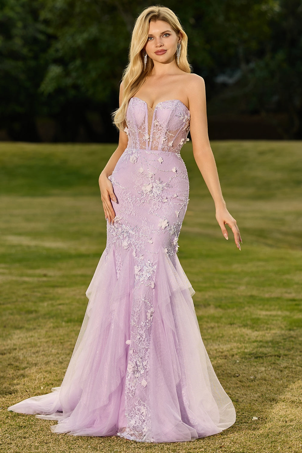 Yellow Strapless Corset Mermaid Prom Dress with 3D Flowers - Image 13