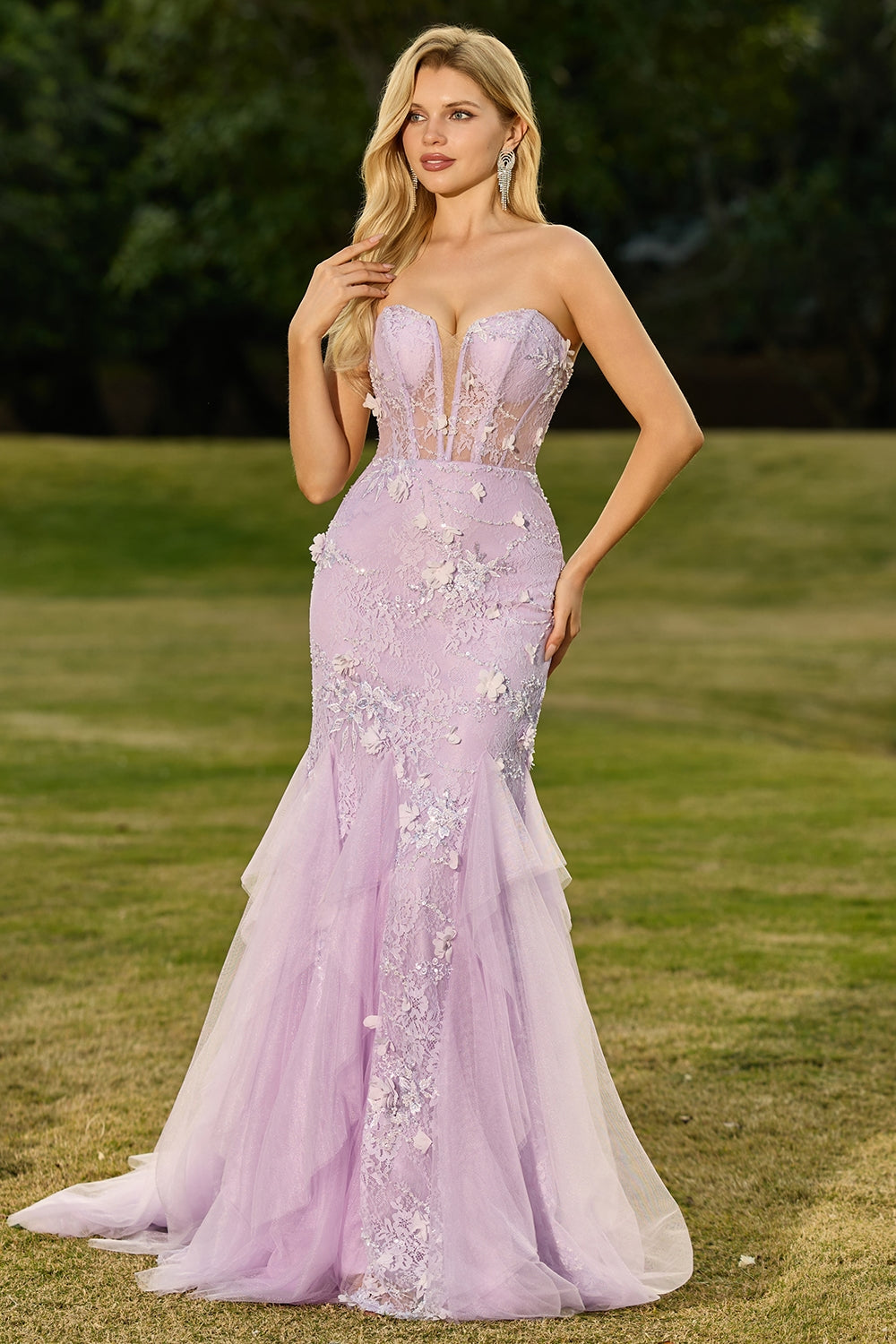 Yellow Strapless Corset Mermaid Prom Dress with 3D Flowers - Image 12