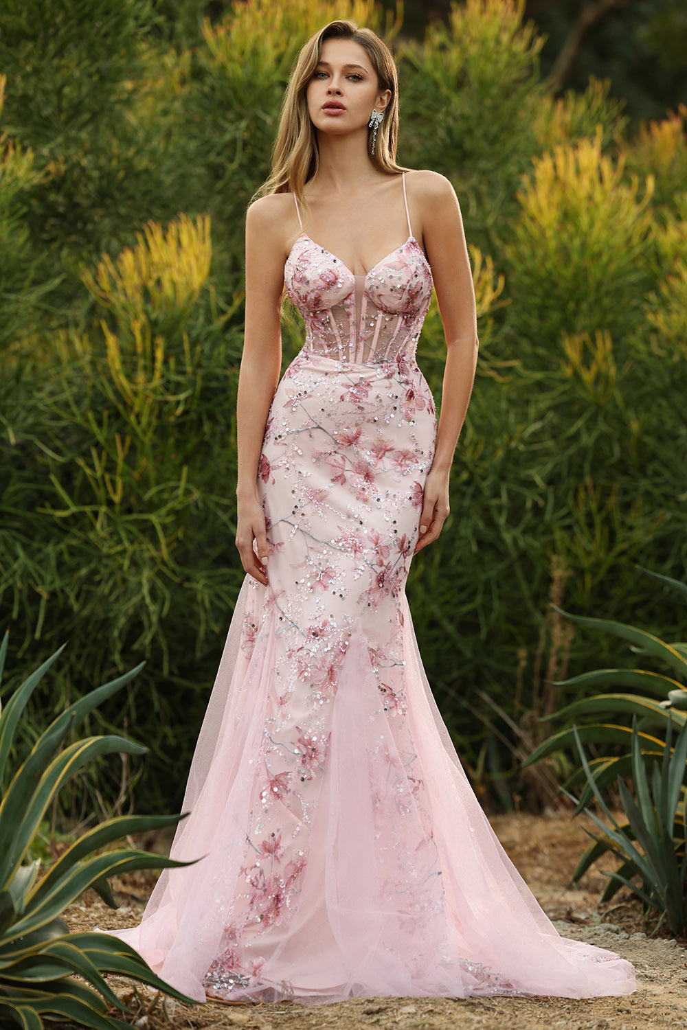 Yellow Floral Mermaid Corset Maxi Prom Dress - Image 11