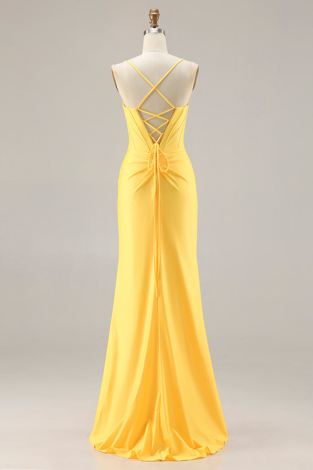 Yellow Mermaid Beaded Corset Prom Dress With Slit - Image 2