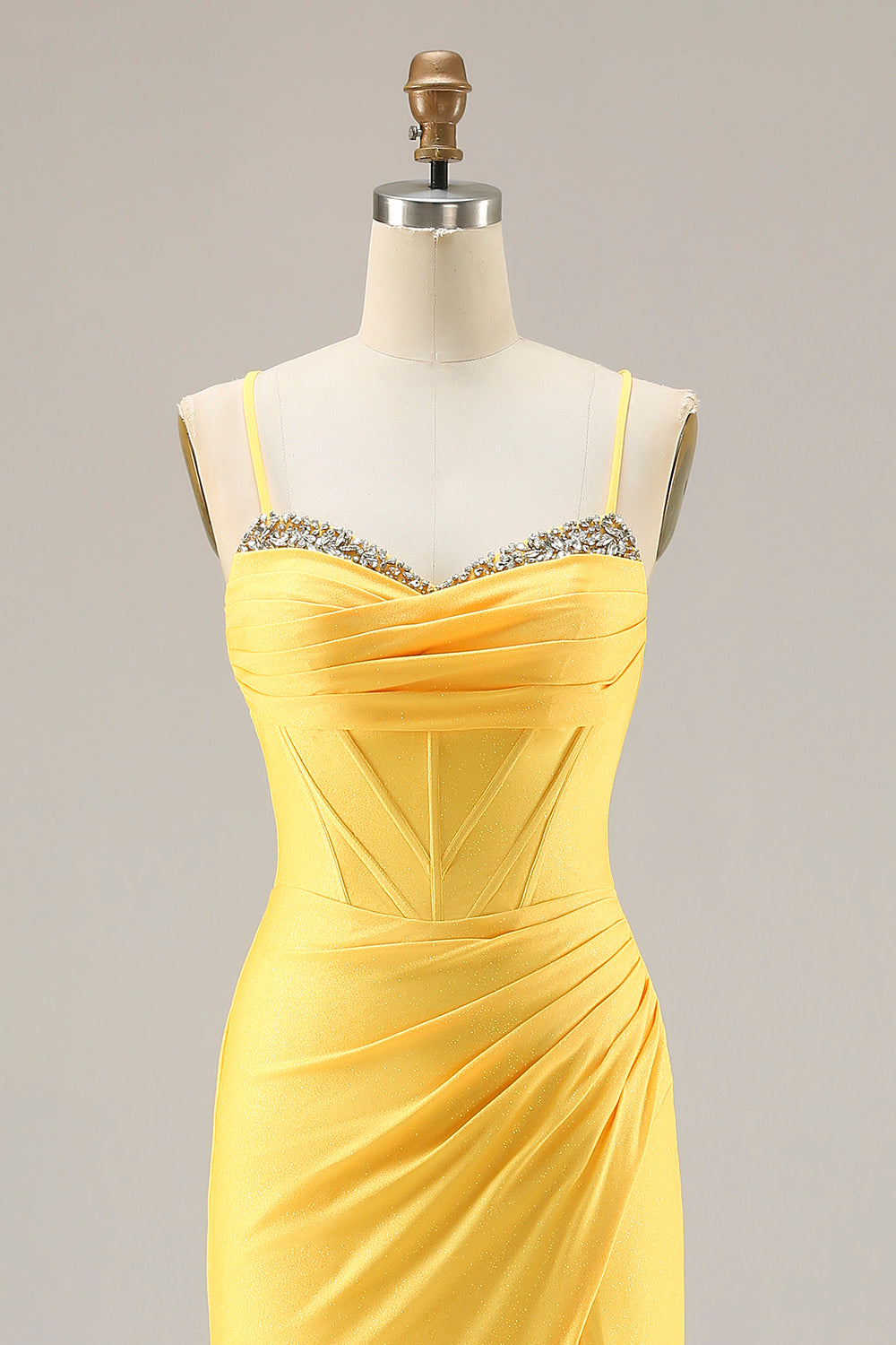 Yellow Mermaid Beaded Corset Prom Dress With Slit - Image 4