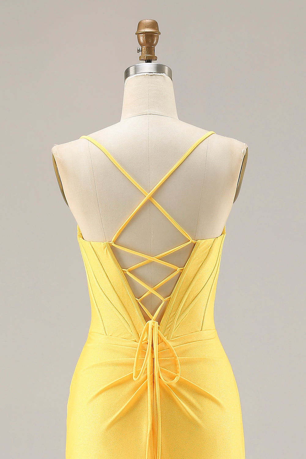 Yellow Mermaid Beaded Corset Prom Dress With Slit - Image 5