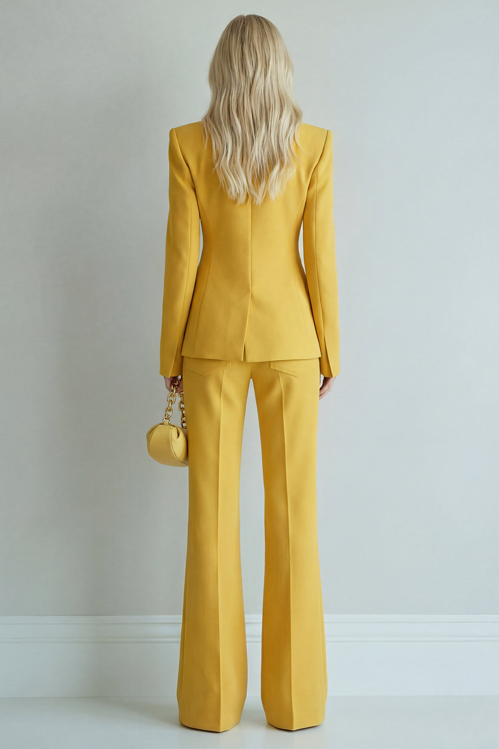 Yellow Peaked Lapel Single Buckle 2 Piece Slim Fit Women Suits - Image 2